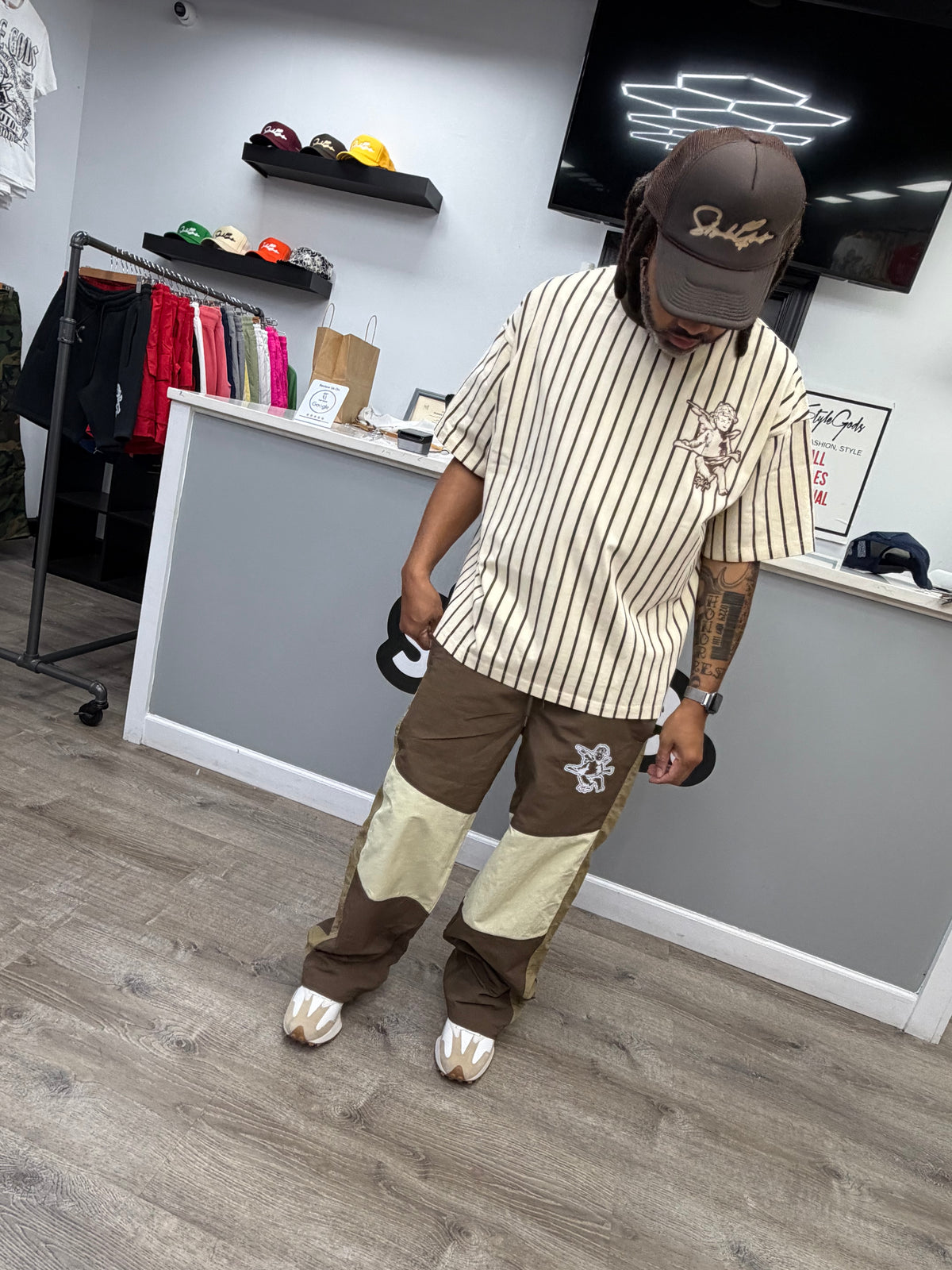 StyleGods Stipe Jersey T Shirt  Tan\Brown