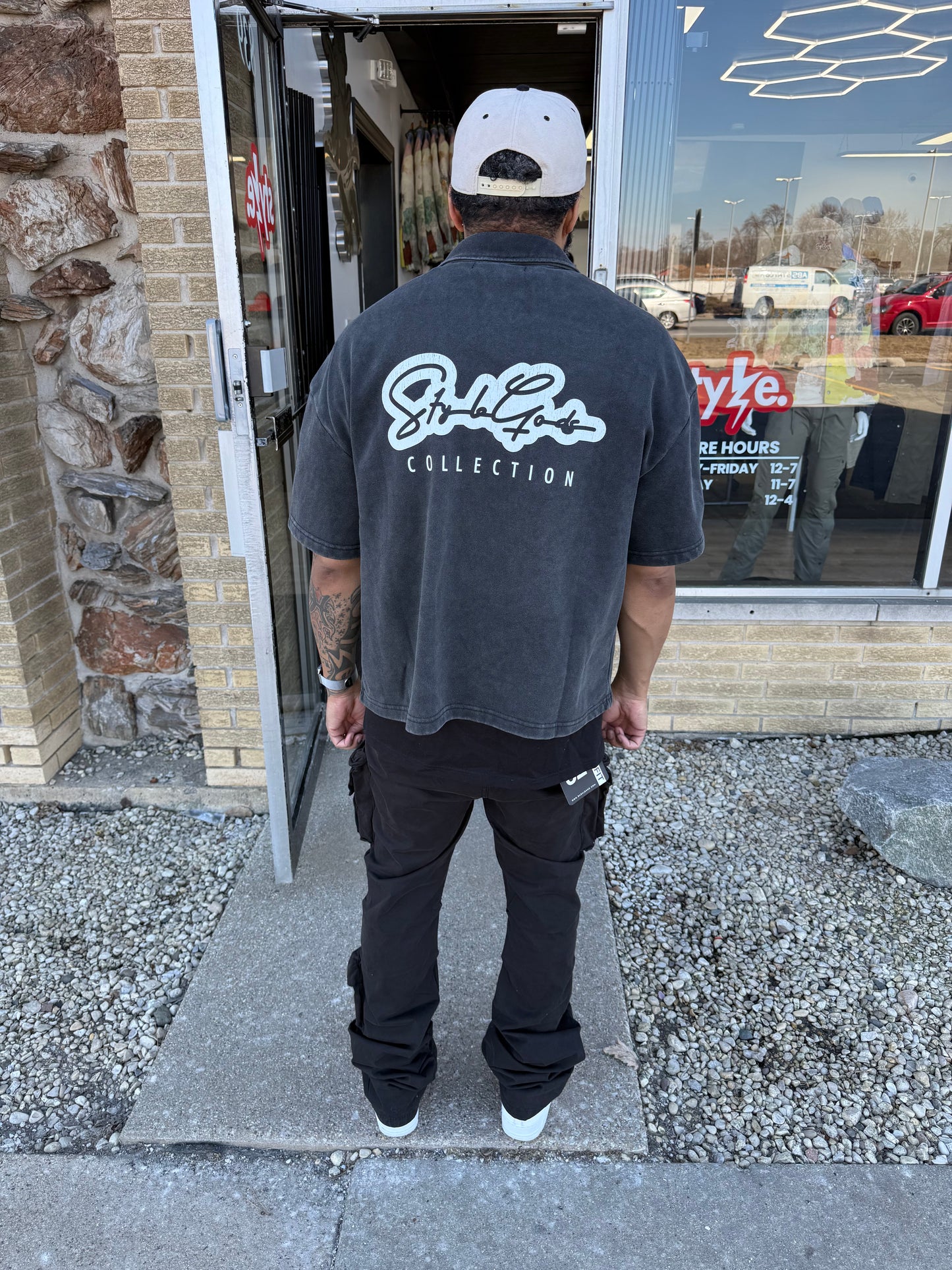 StyleGods Crop Zip up Shirt - Wash Black