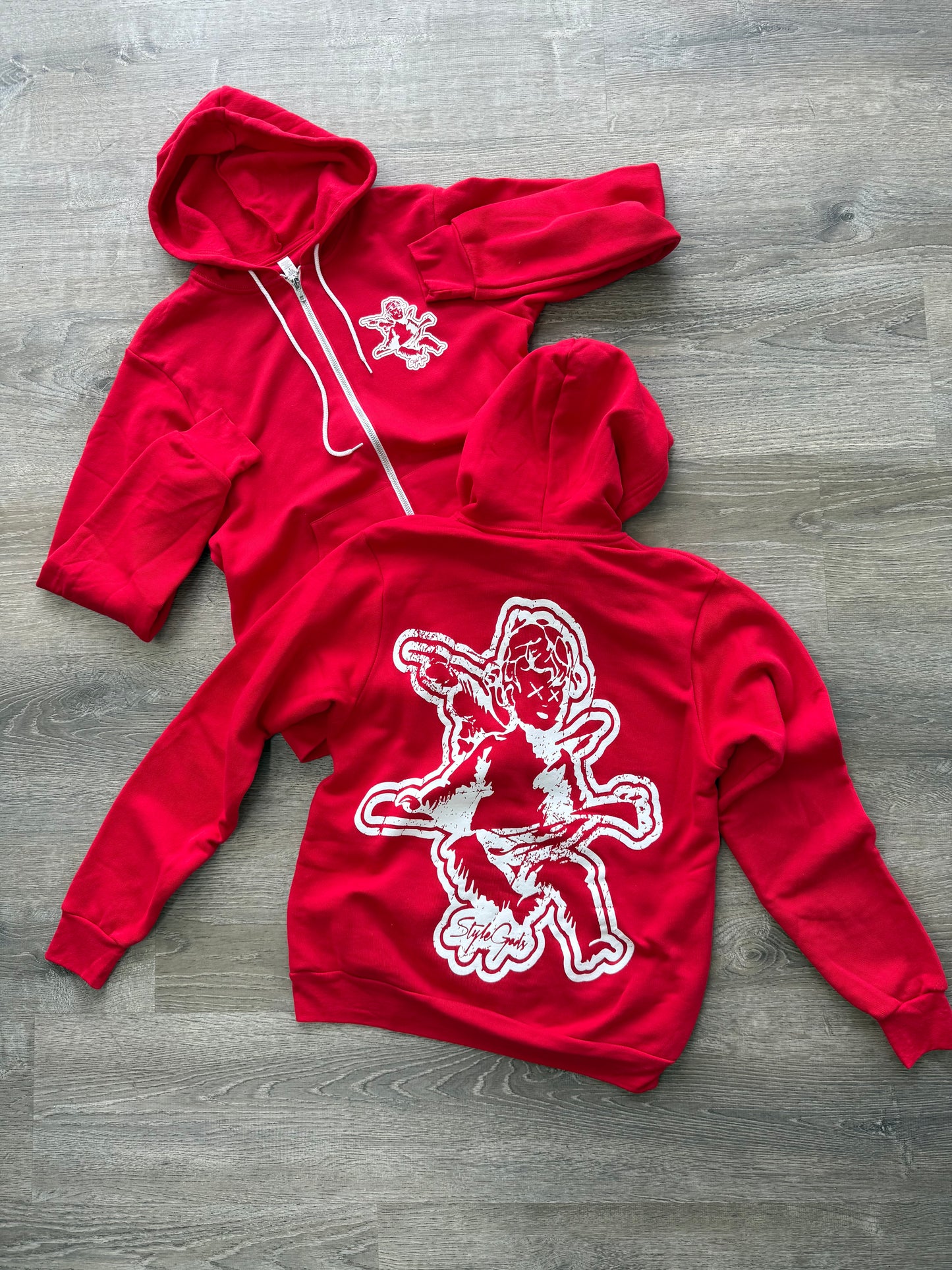 StyleGods Zip UP Angel Hoodie SweatShirt - Red