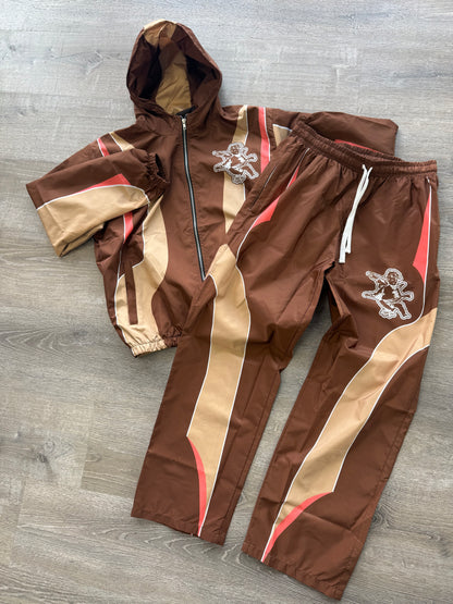 PRESALE ITEM- StyleGods Nylon Hoodie Track Suits - Brown\Tan\Peach - PRESALE ITEM