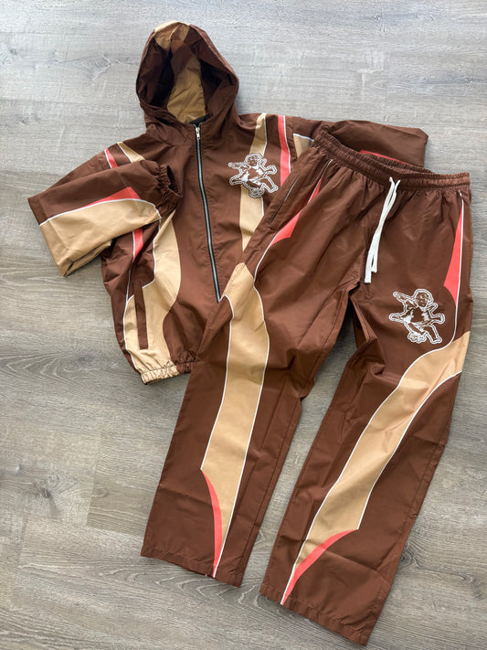 PRESALE ITEM- StyleGods Nylon Hoodie Track Suits - Brown\Tan\Peach - PRESALE ITEM