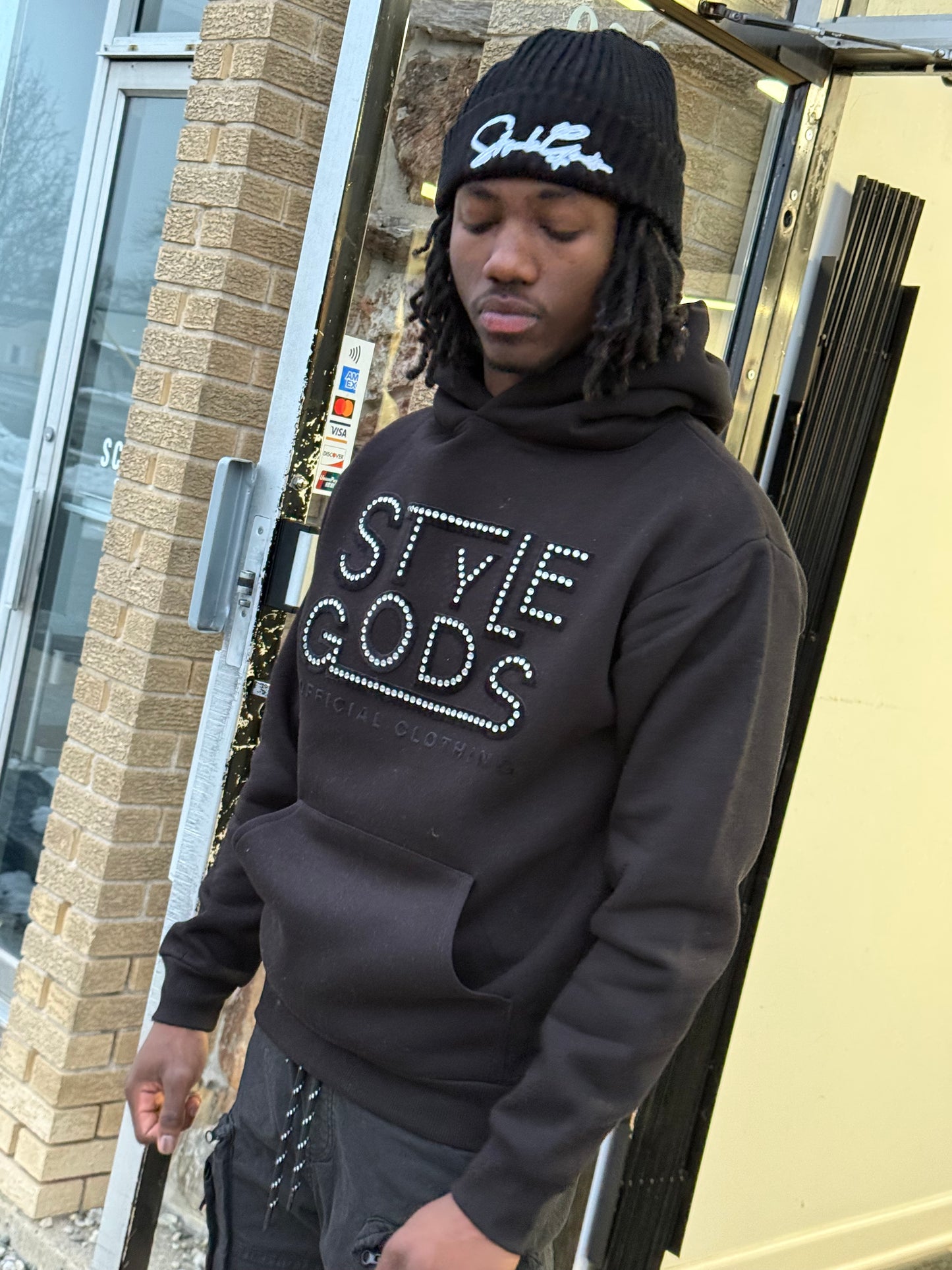 StyleGods RhineStone Oversized Hooded SweatShirt - Black