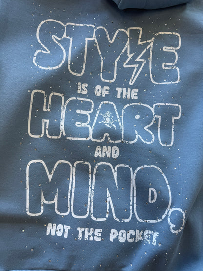 StyleGods Heart Oversized Hooded Rhinestone SweatShirt - Denim Blue\White
