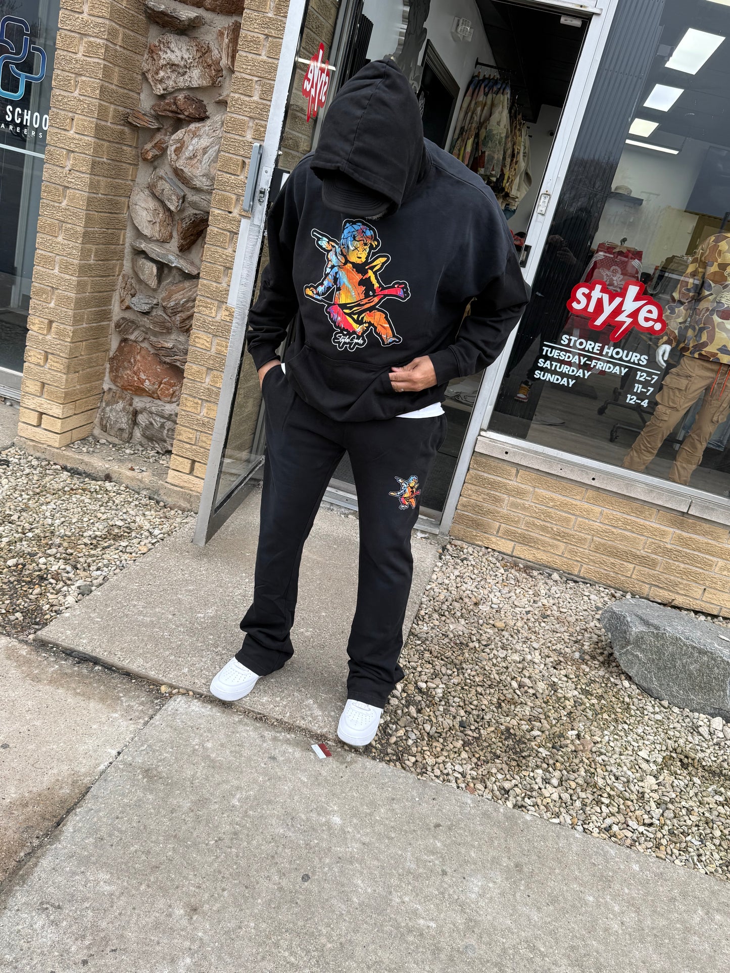 StyleGods Angel Pullover Stacked Jogging Black Clearance