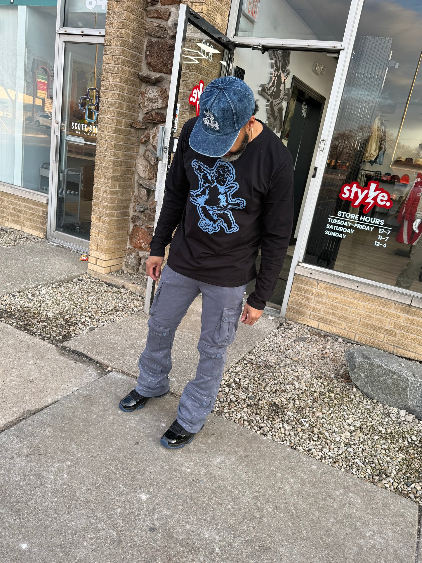 StyleGods Angel Long Sleeve T-Shirt - Black\Gamma Blue Clearance