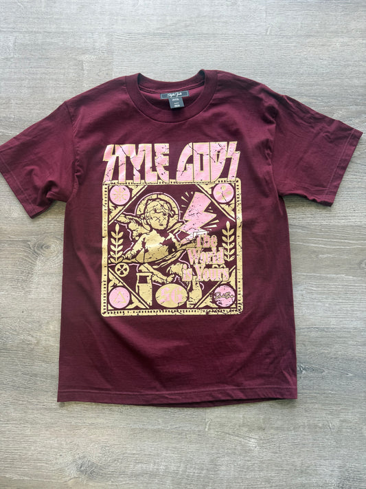 StyleGods World Is Yours T Shirt - Maroon\Cream\Pink