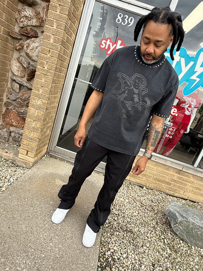 StyleGods Angel Rhinestone Shirt - Vintage Black