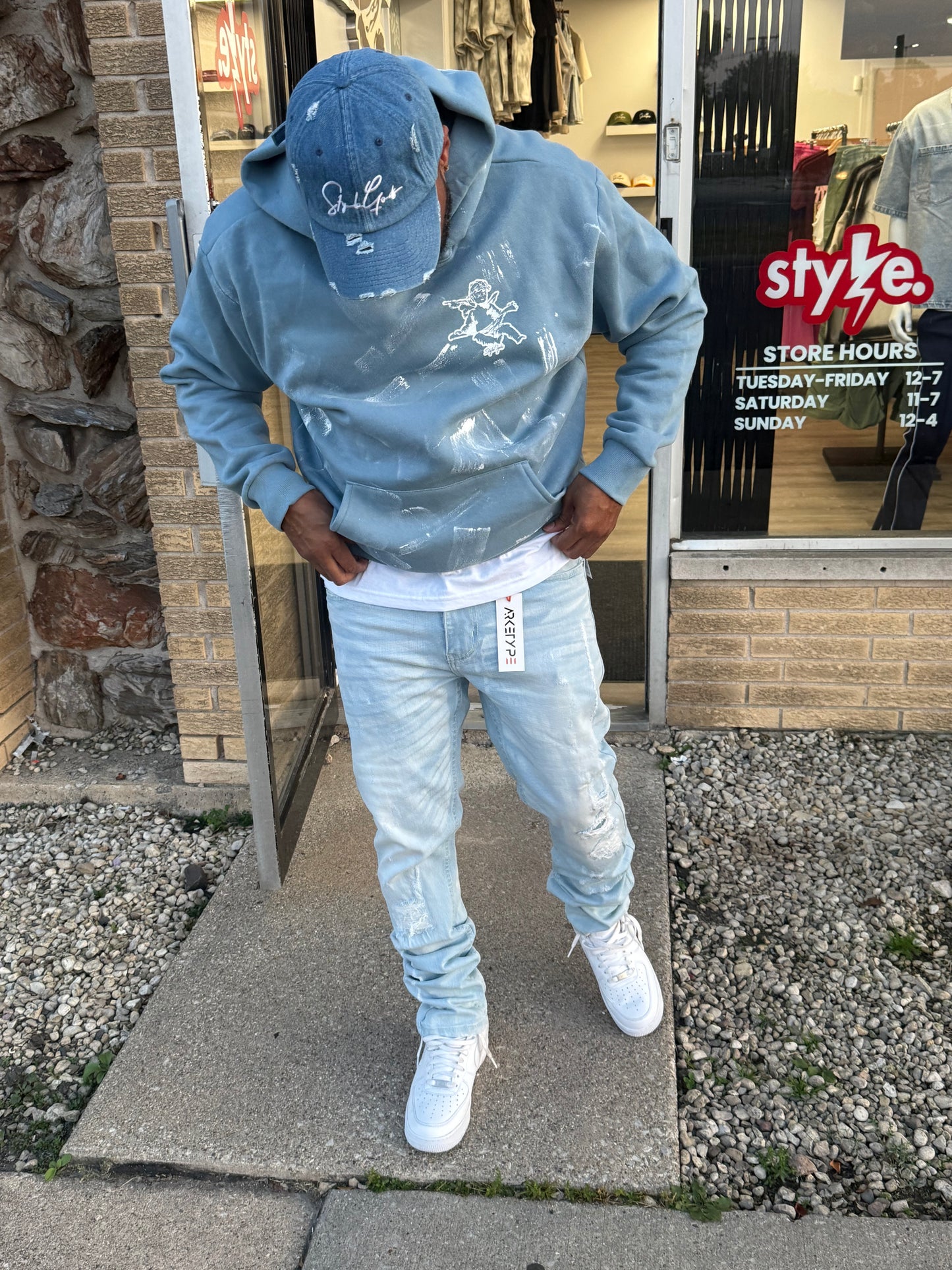 StyleGods Angel Paint Hooded SweatShirt - Denim Blue\White