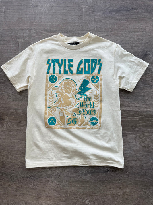 StyleGods World Is Yours T Shirt -  Tan\Teal