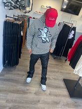 StyleGods Chenille Angel  Houndstooth Hoodie - White/Black