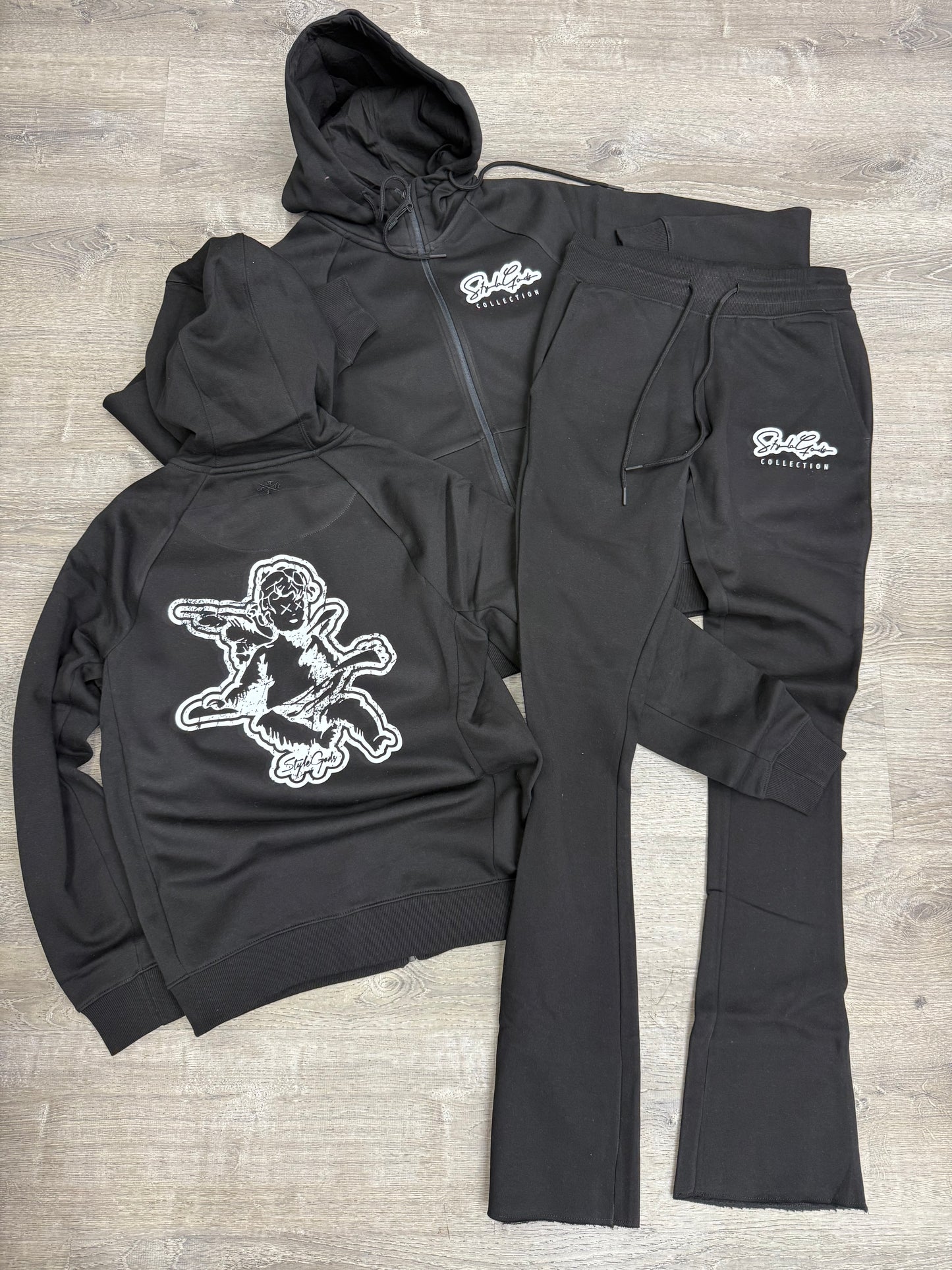 StyleGods Signature Stacked Jogging Suit - Black