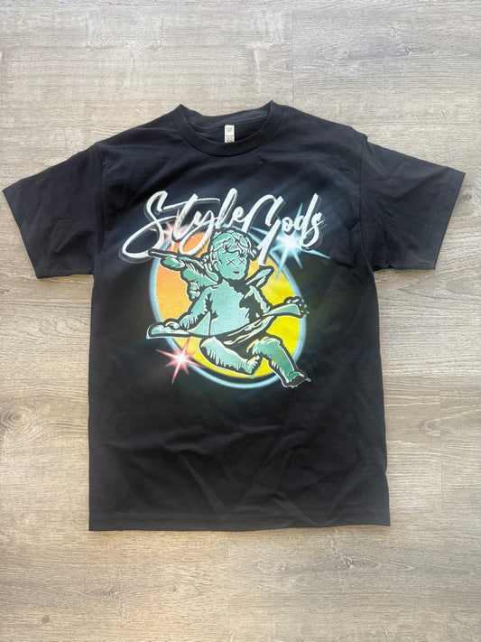 StyleGods Air Brush Angel T Shirt -  Black