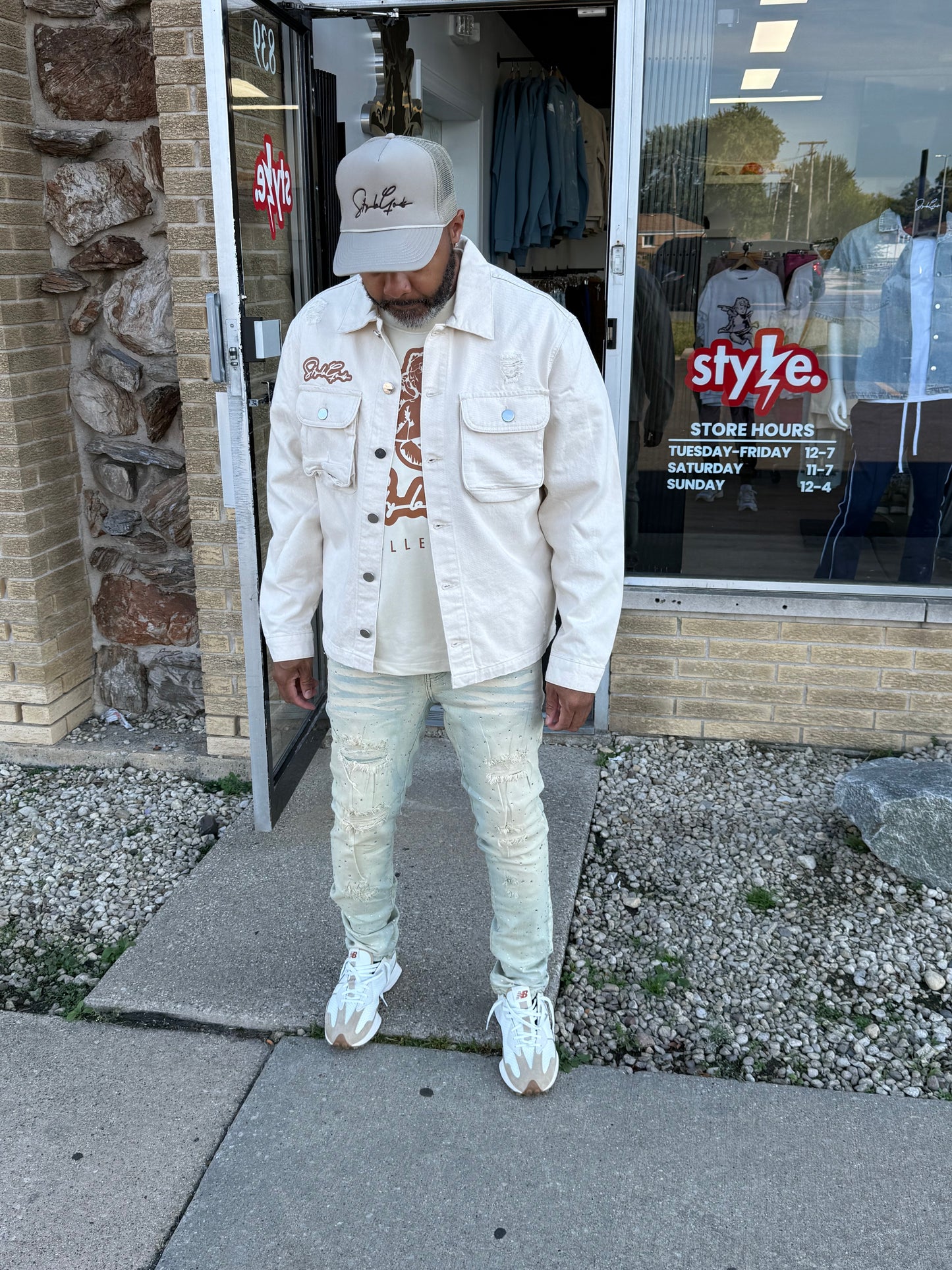 StyleGods Denim Long Sleeve Crop Button up Shirt - Tan
