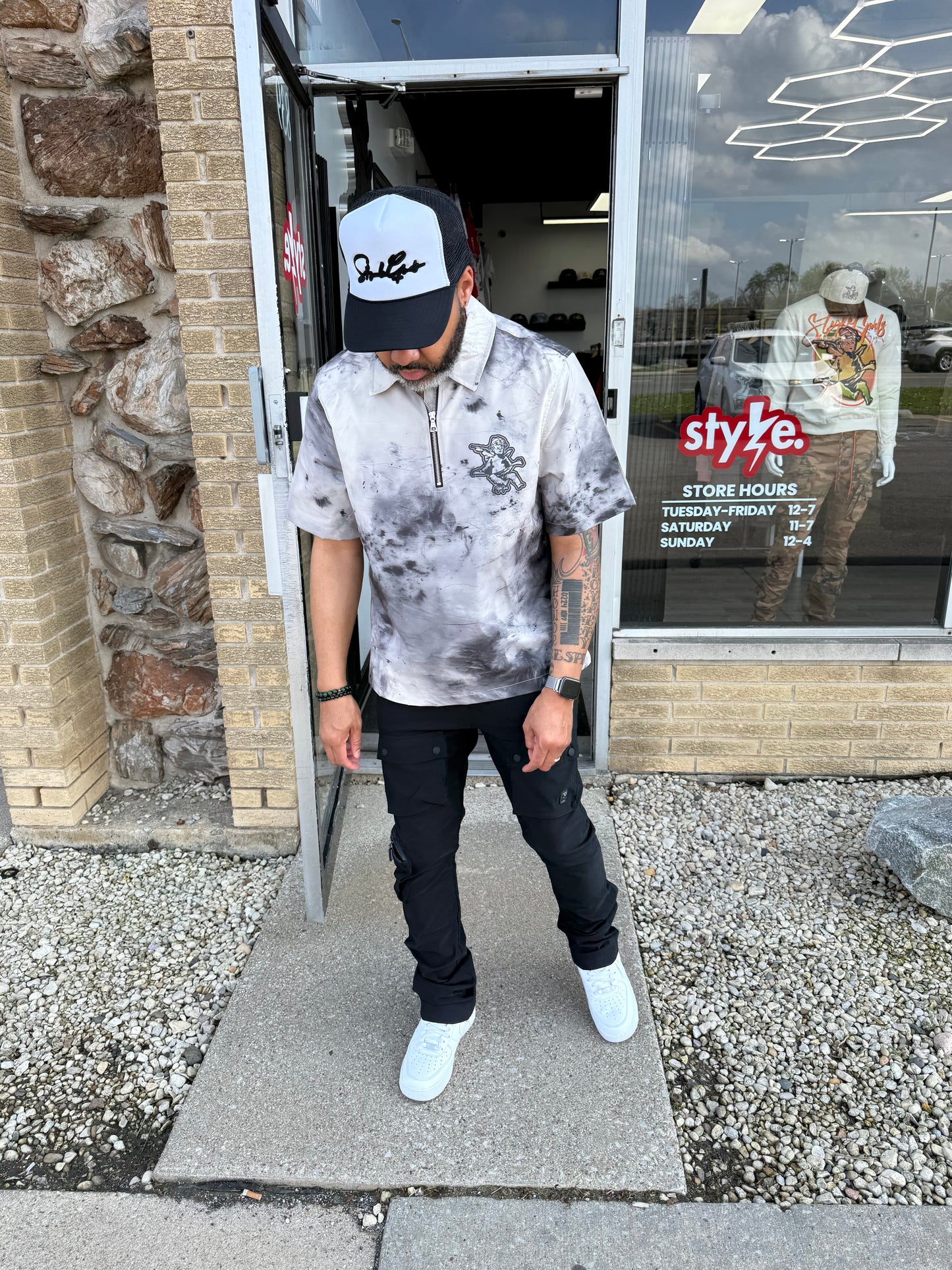 StyleGods Crop Zip Polo - Smoke Black\Multi