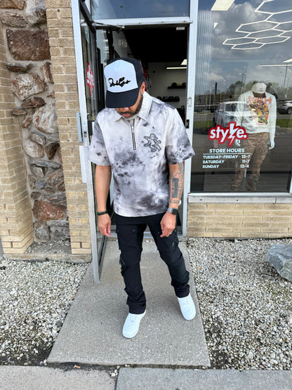 StyleGods Crop Zip Polo - Smoke Black\Multi