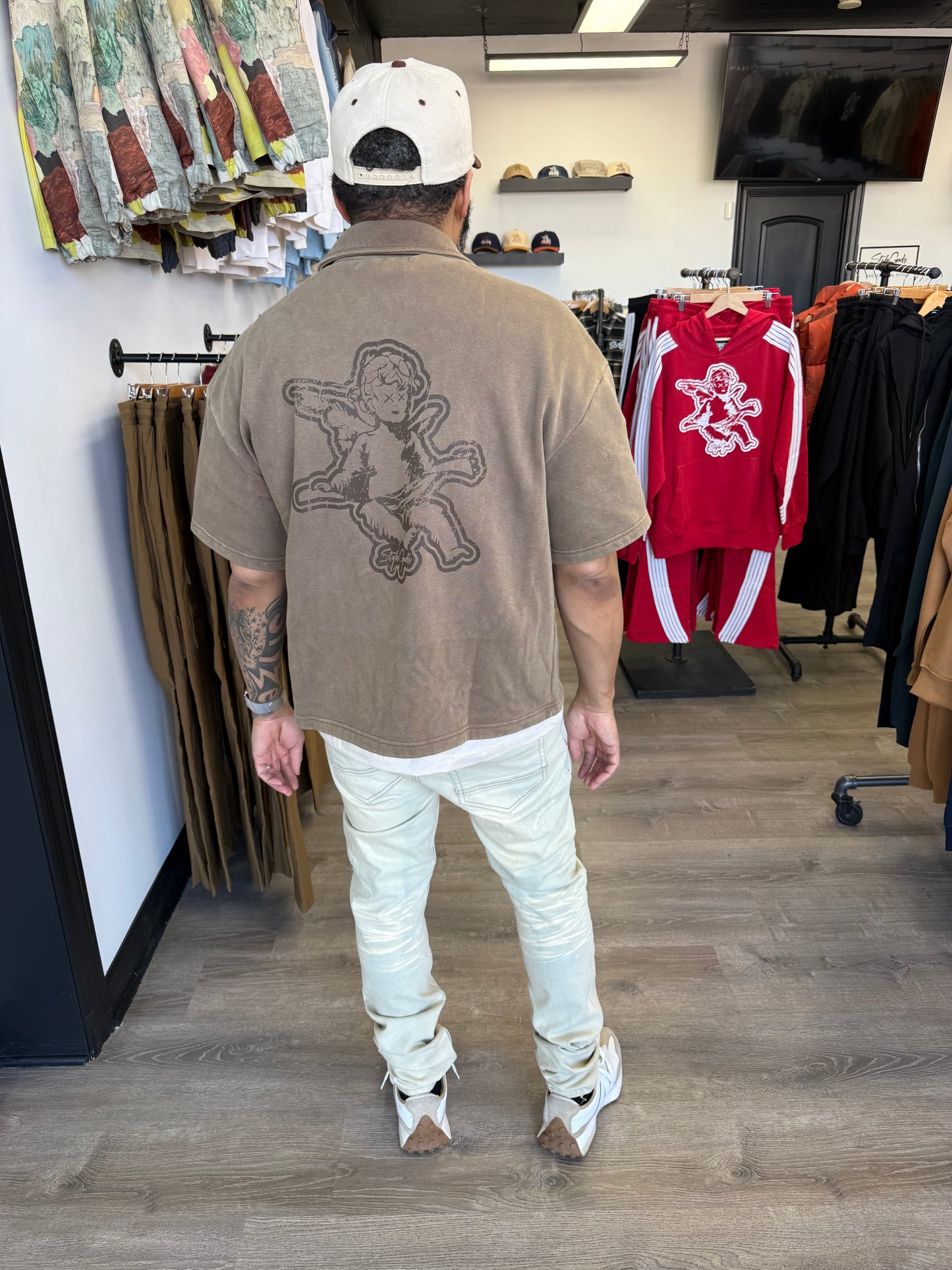 StyleGods Crop Zip up Shirt - Wash Brown