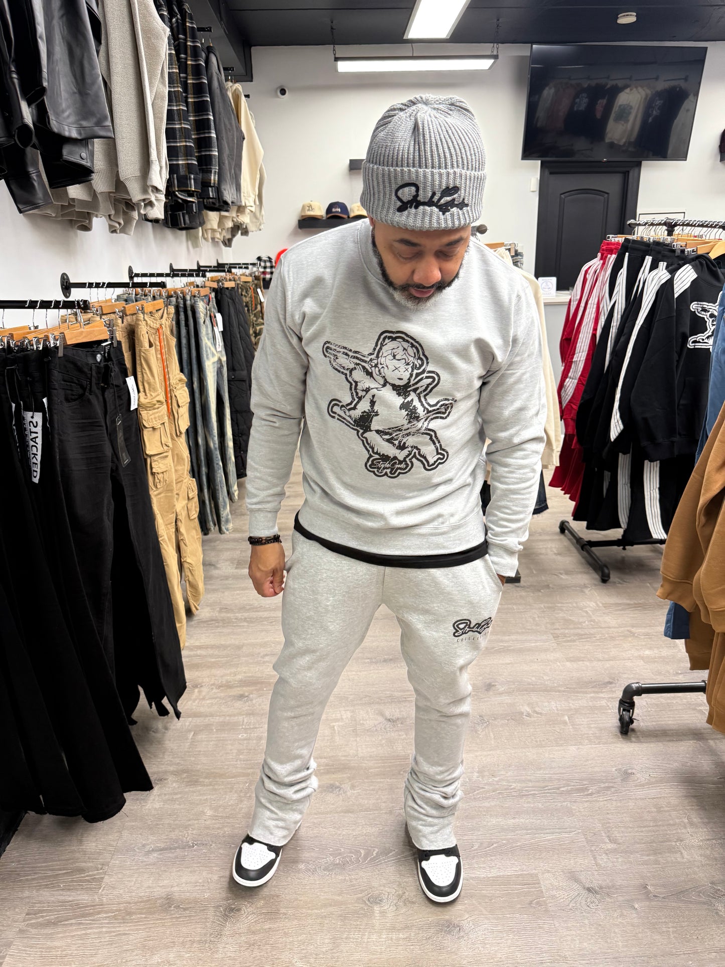 StyleGods Angel Stacked Jogging Suit - Grey