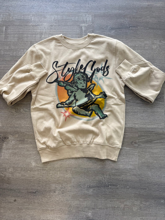 StyleGods Air Brush Style Crewneck SweatShirt - Tan\Multi