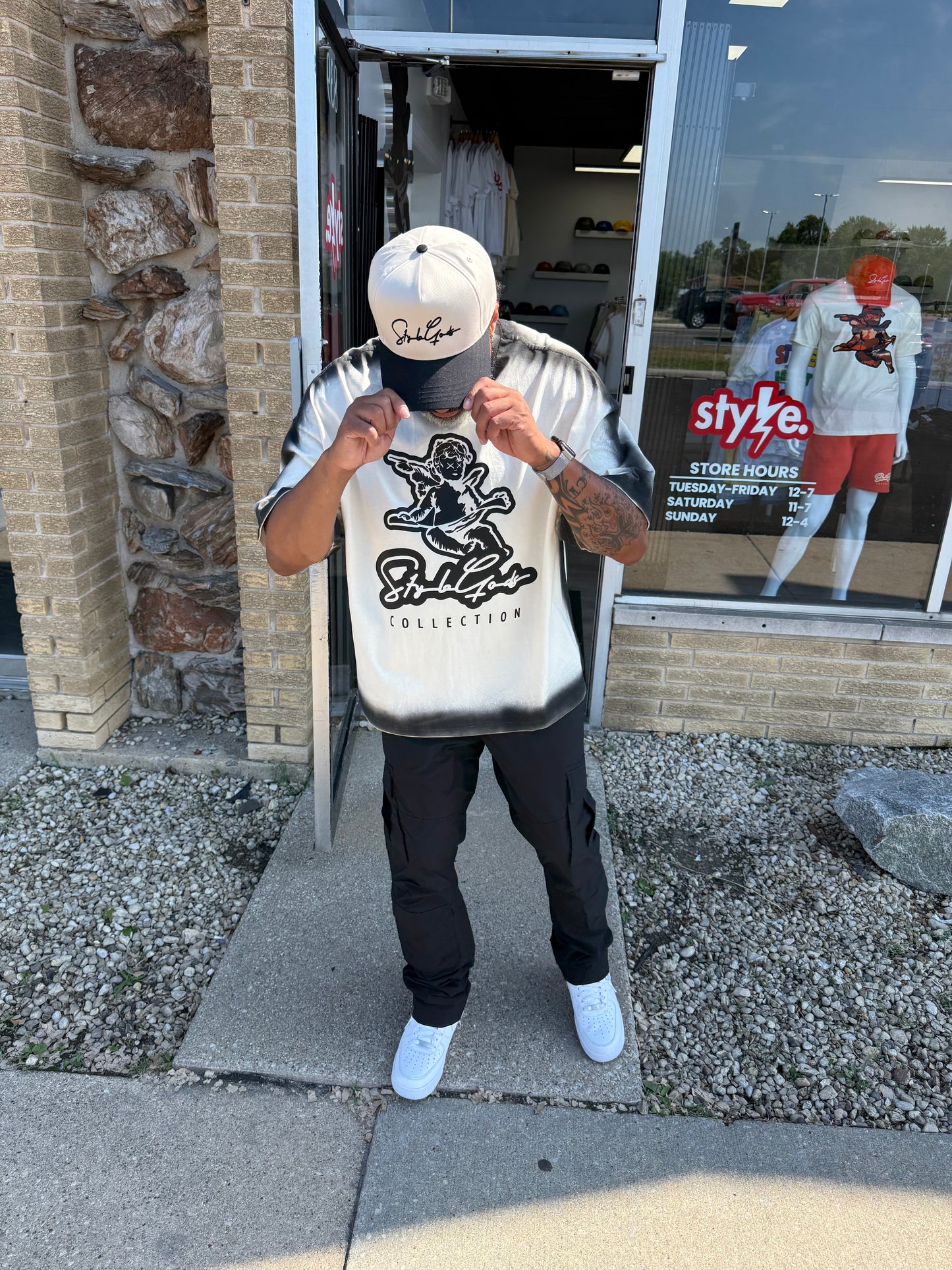 StyleGods Angel Oversized Crop T  - Off White\ Black