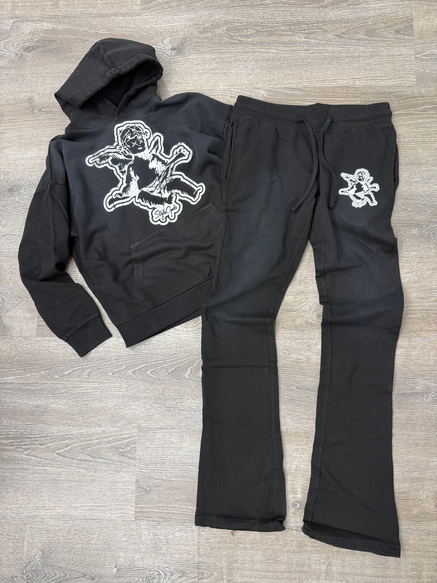 StyleGods Angel Pullover Stacked Jogging Suit - Black\White