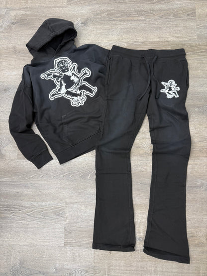 StyleGods Angel Pullover Stacked Jogging Suit - Black\White