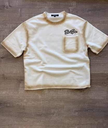 StyleGods Crop Short Sleeve Sweat Shirt- Tan