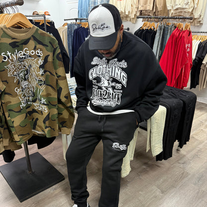 StyleGods Champions Crew Neck Crop Jogging Suit - Black\White