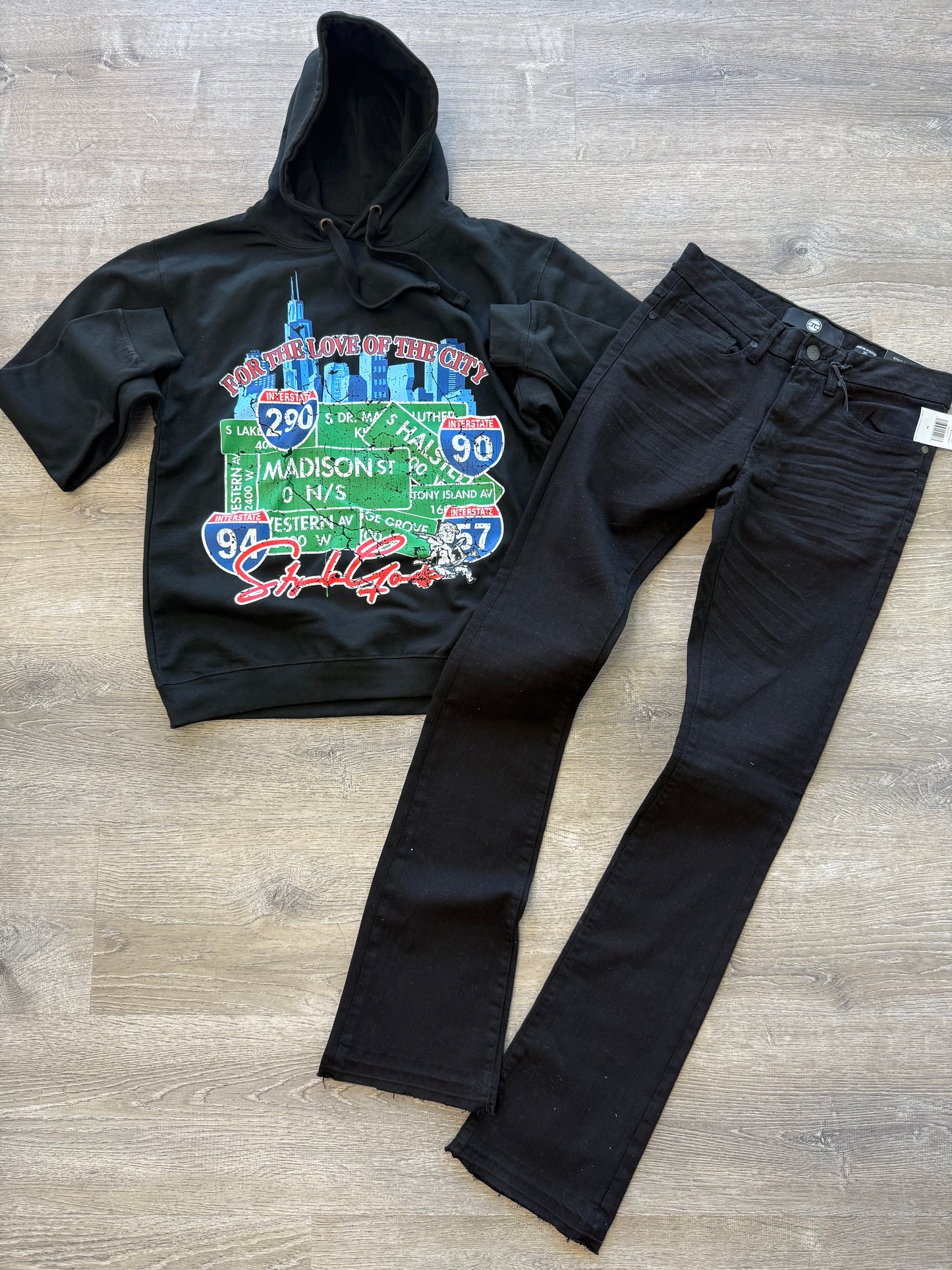 StyleGods City Hooded SweatShirt - Black Multi
