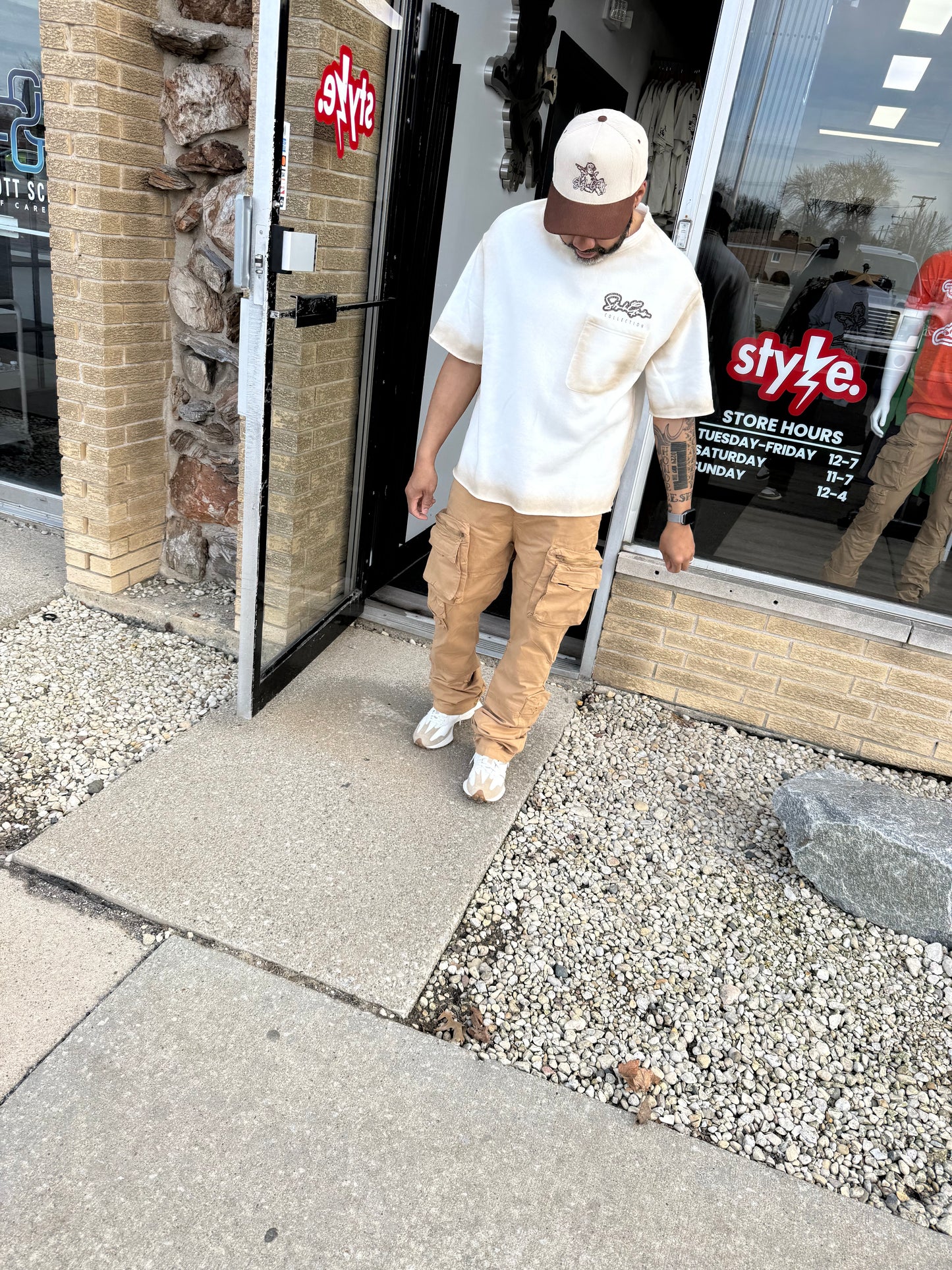 StyleGods Crop Short Sleeve Sweat Shirt- Tan