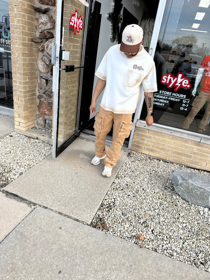 StyleGods Crop Short Sleeve Sweat Shirt- Tan