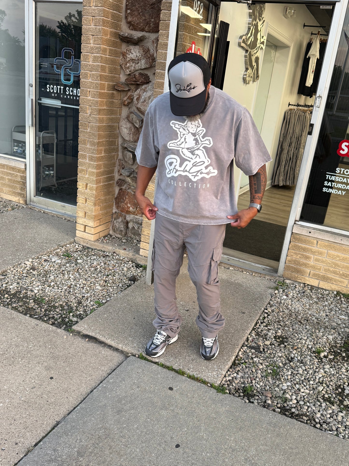 StyleGods Angel Crop T  - Vintage Grey\White