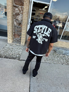 StyleGods Crop Zip up Shirt - Black\White