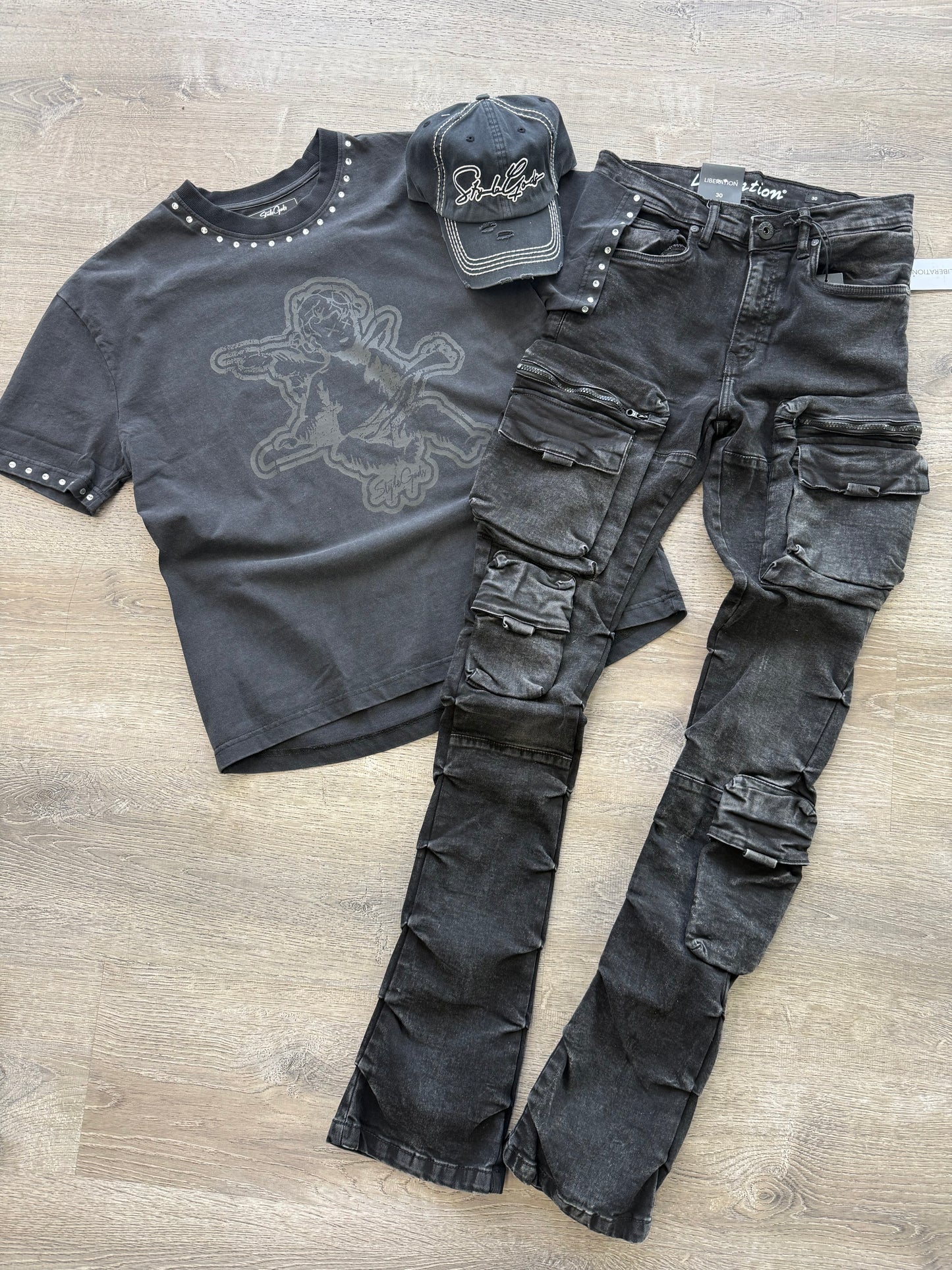 StyleGods Angel Rhinestone Shirt - Vintage Black