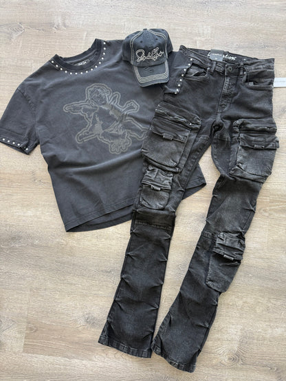 StyleGods Angel Rhinestone Shirt - Vintage Black