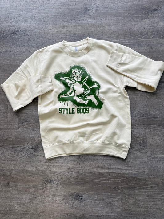 StyleGods Paint Angel  Crewneck SweatShirt - Tan\Olive