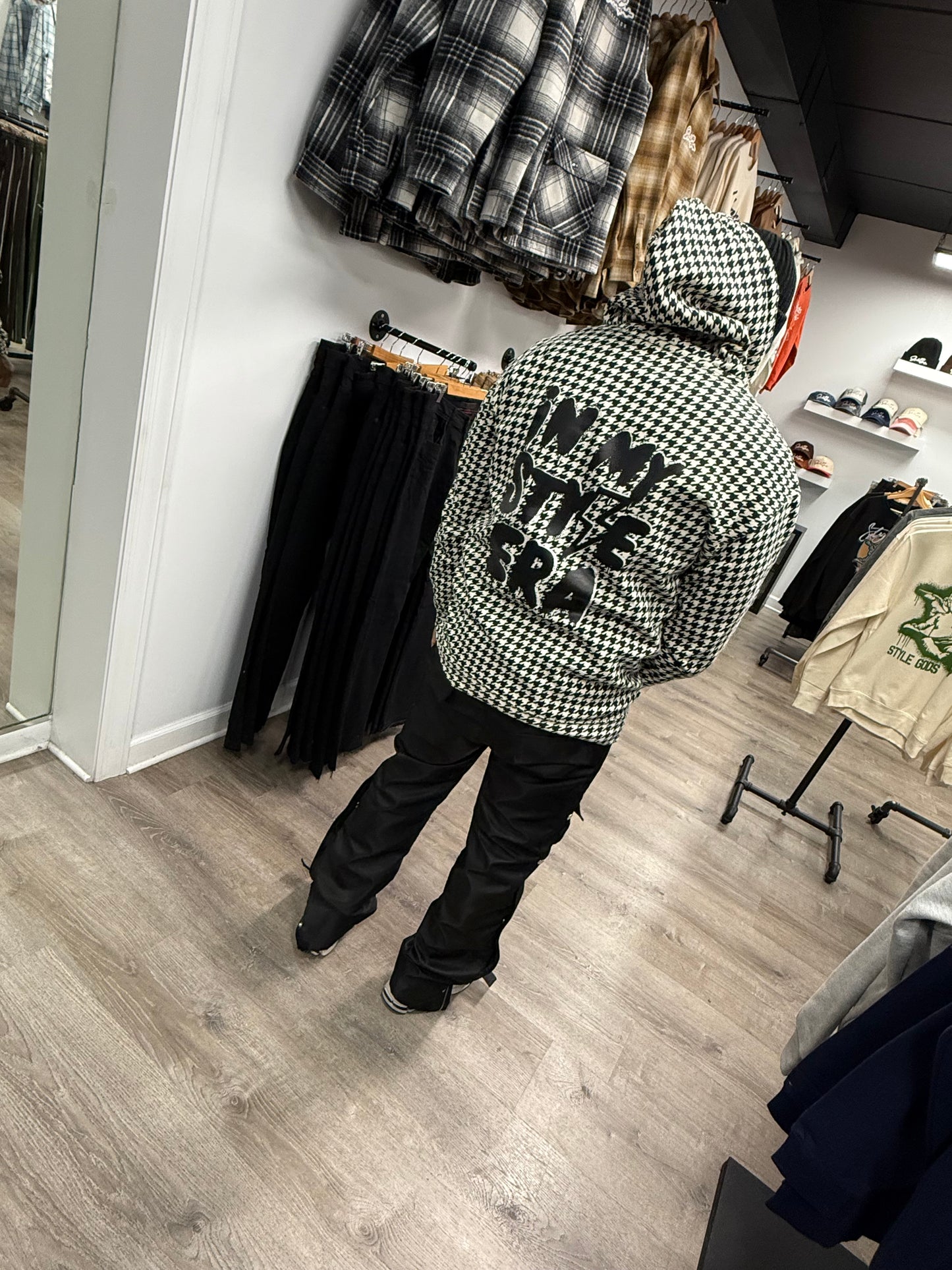 StyleGods Houndstooth Hoodie SweatShirt- White/Black