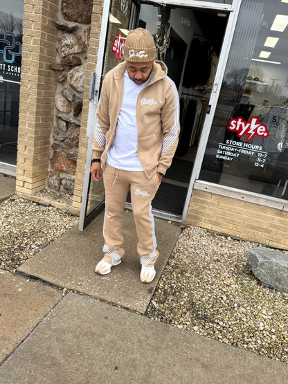 StyleGods Signature Stacked Jogging Suit - Tan