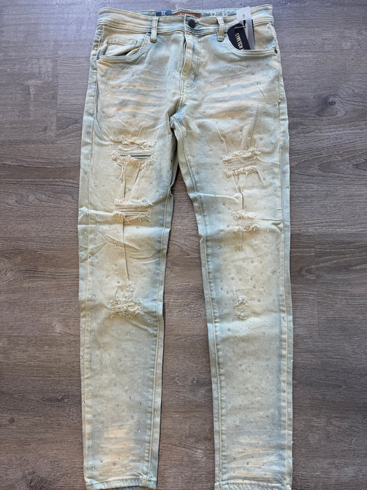 Arketype - Rip and Repair Rhinestone Denim P547 Vanilla