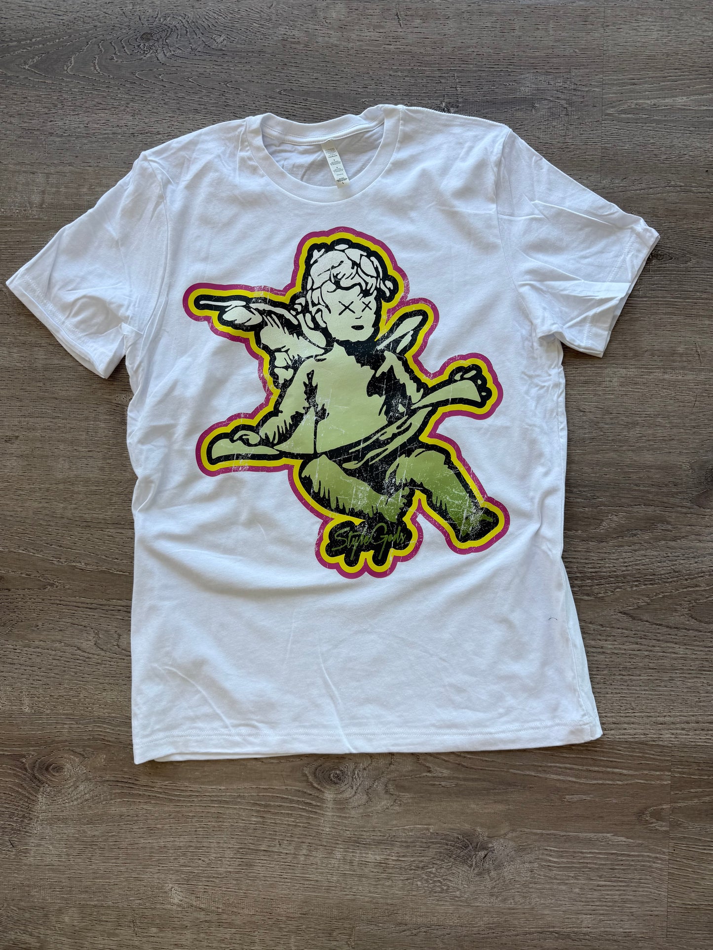 StyleGods Jumbo Angel T Shirt White\Olive\Yellow\Pink