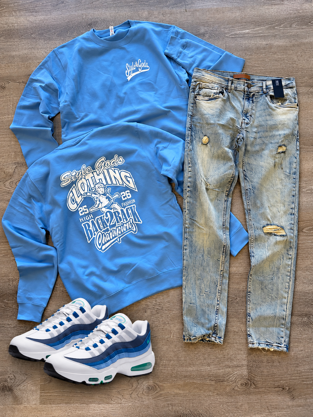 StyleGods Varsity Crewneck -Baby Blue \White