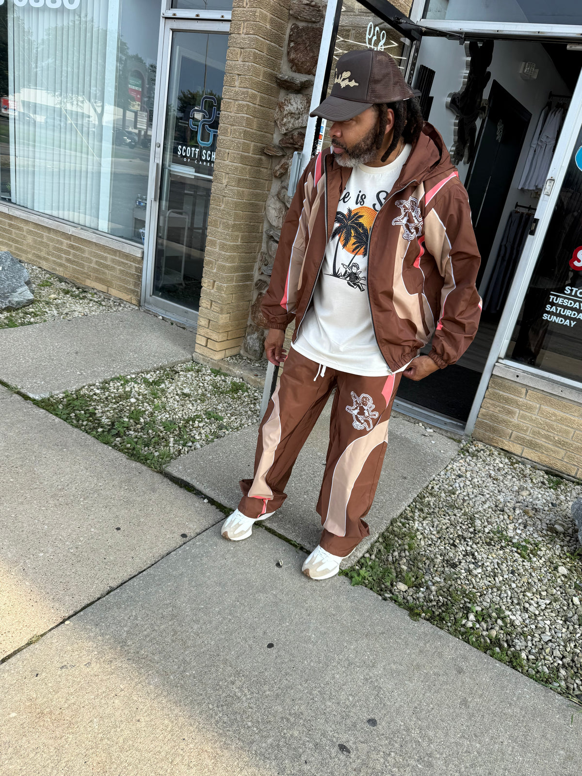 PRESALE ITEM- StyleGods Nylon Hoodie Track Suits - Brown\Tan\Peach - PRESALE ITEM