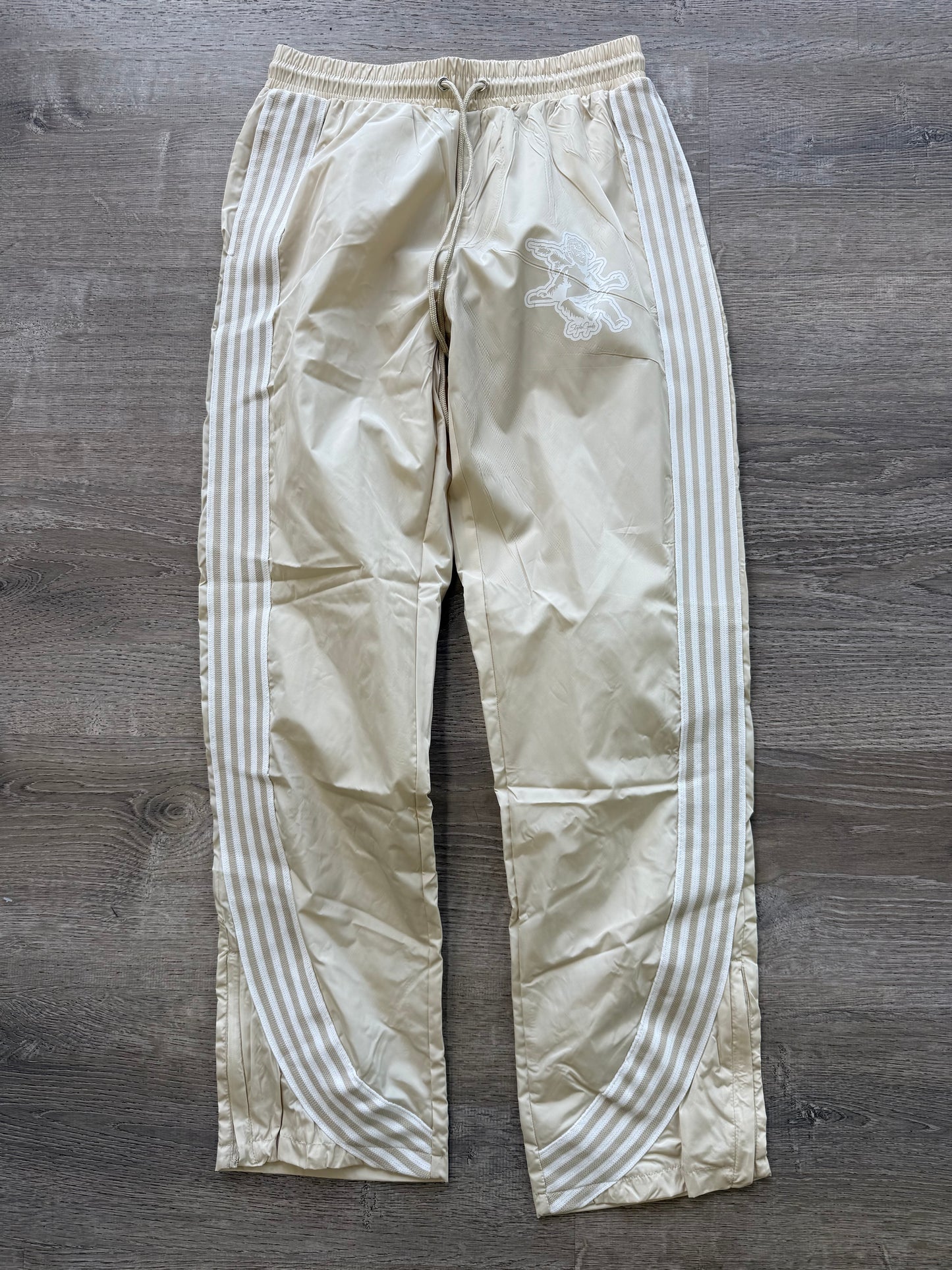 StyleGods Nylon Stacked Joggers- Cream