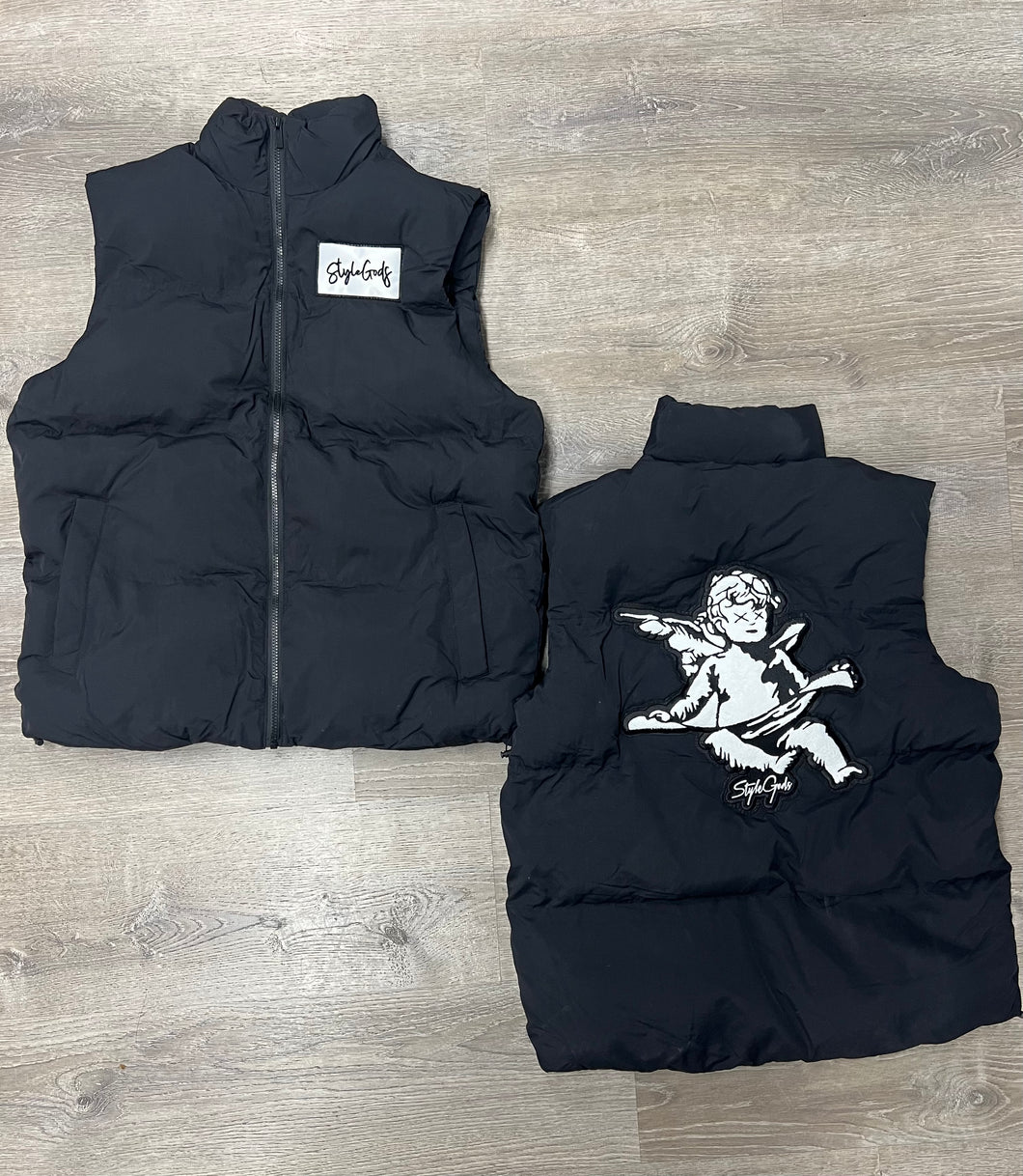 StyleGods Chenille Angel Bubble Vest - Black/White