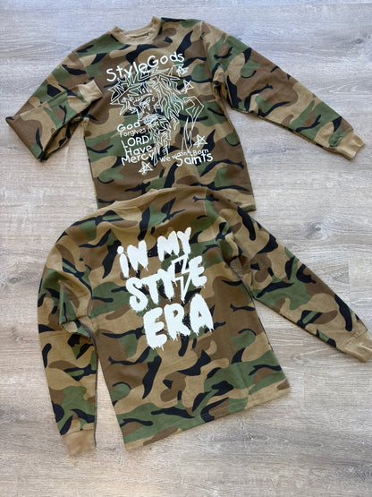 StyleGods Jesus Piece Crewneck Thermal Shirt- Camo
