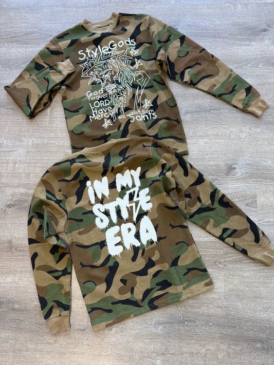 StyleGods Jesus Piece Crewneck Thermal Shirt- Camo