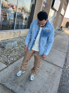 StyleGods Denim Button up Shirt - Med Blue\Brown