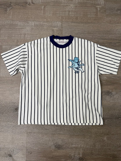StyleGods Stipe Jersey T Shirt - White\Navy