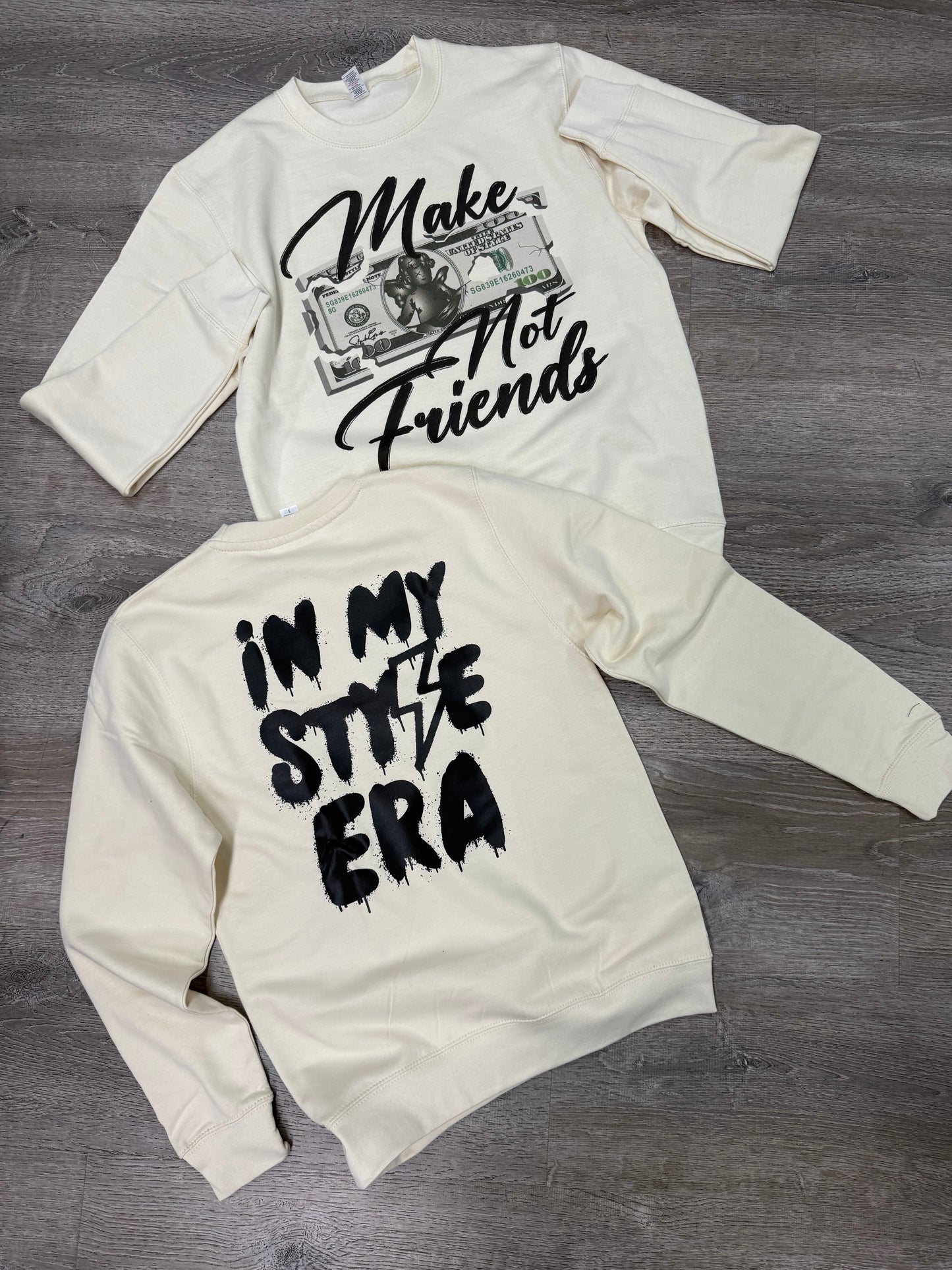 StyleGods Make Money Not Friends  Crewneck SweatShirt - Tan