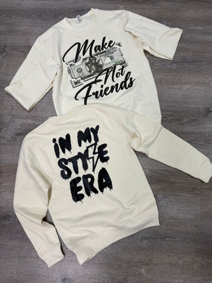 StyleGods Make Money Not Friends  Crewneck SweatShirt - Tan