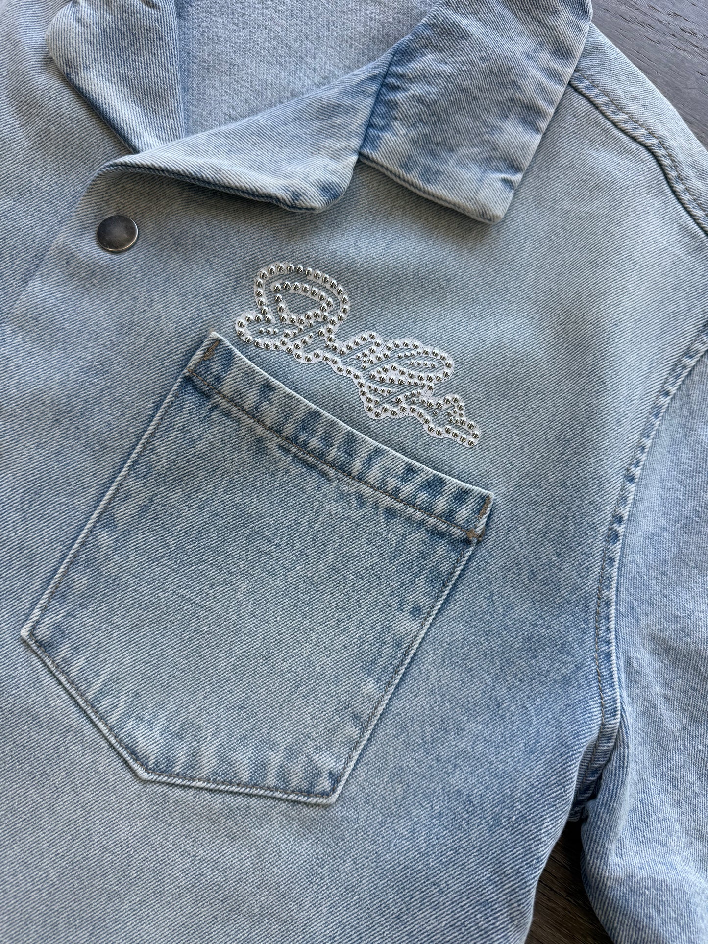 StyleGods Denim Crop Button up Shirt - Light Blue